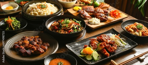 Traditional food from Korea includes chicken and duck dishes.