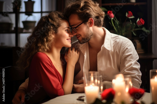 Couple in love celebrating valentine's day in restaurant