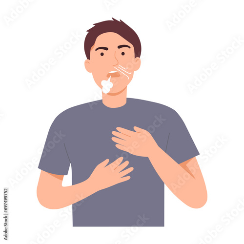 Vector illustration man having difficulty breathing.