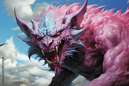 mythological monster, gargoyle or chimera. an evil growling creature. colorful fantasy illustration, close-up portrait.