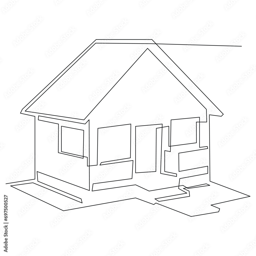 House single line continuous outline vector art drawing and simple one line home minimalist design