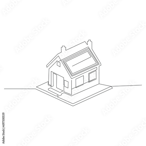 House single line continuous outline vector art drawing and simple one line home minimalist design