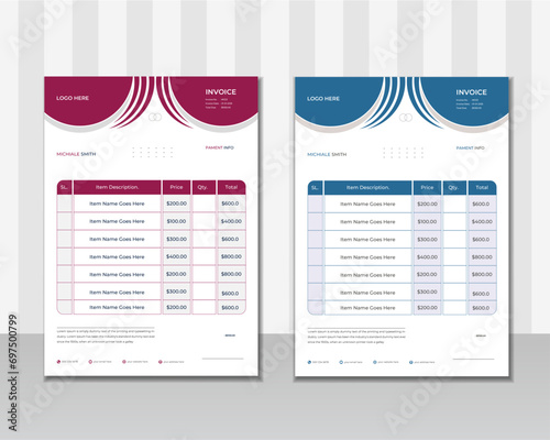 Professional Modern Invoice Colorful Design Template With Vector
