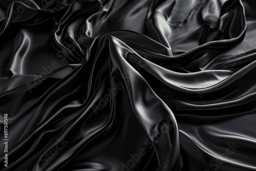 Waving Black Silk Fabric Background 