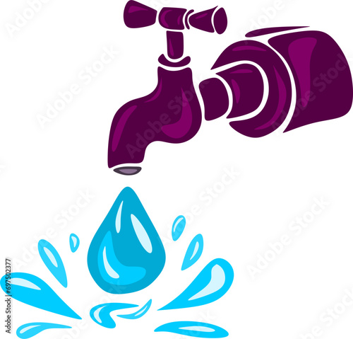 Abstract cartoon illustration. illustration of splash water on the water faucet. Abstract background