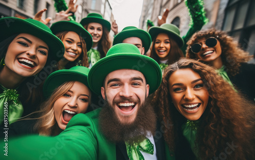 Young people group celebrating saint Patrick day photo