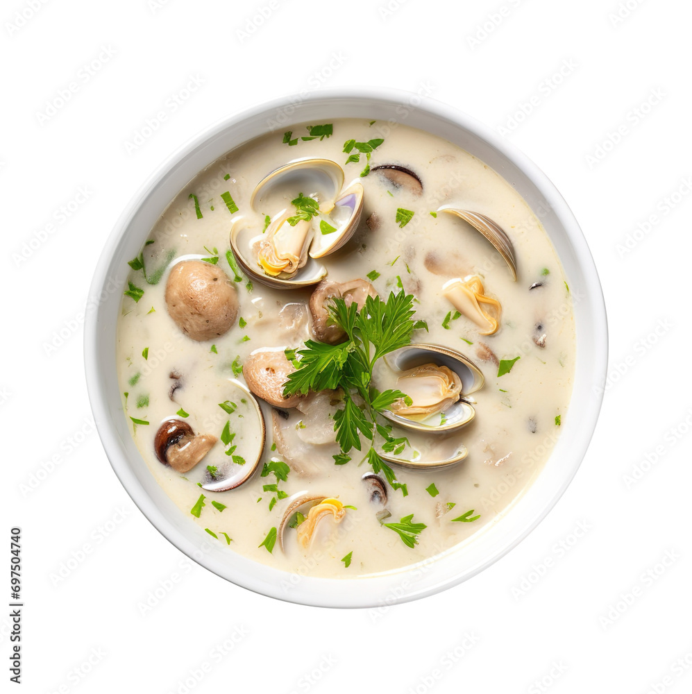 Bowl of clam chowder soup isolated on transparent background Remove png, Clipping Path, pen tool Bowl of clam chowder soup isolated on transparent background Remove png, Clipping Path, pen tool