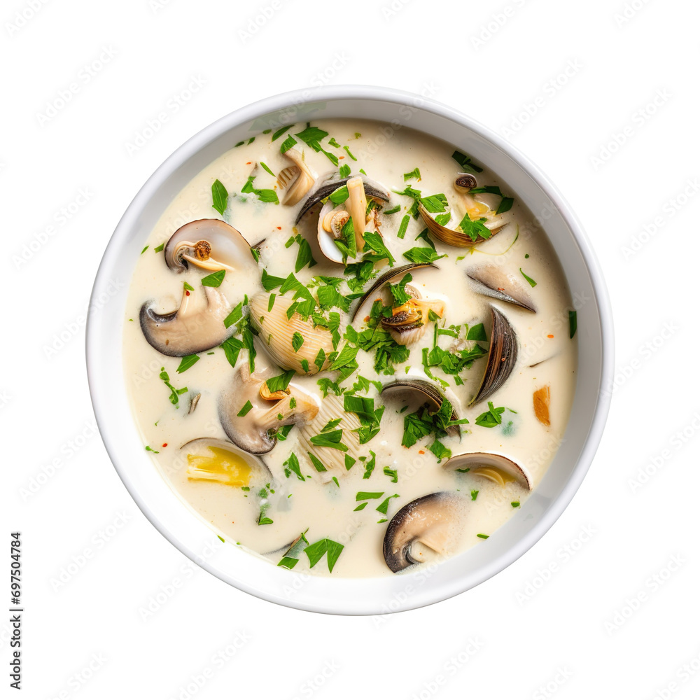 Bowl of clam chowder soup isolated on transparent background Remove png, Clipping Path, pen tool Bowl of clam chowder soup isolated on transparent background Remove png, Clipping Path, pen tool