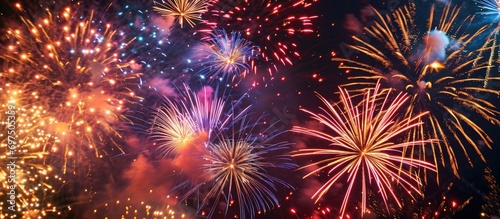 Vibrant fireworks and the night sky. photo