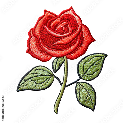 red rose embroidered patch badge isolated on transparent background Remove png, Clipping Path, pen tool