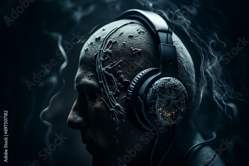 A mind wearing headphones. Generative AI