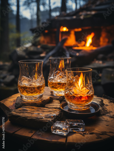 Wallpaper Mural glass of whiskey at camp outdoors Torontodigital.ca