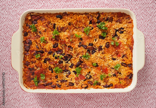 Spicy Rice and Bean Casserole Overhead