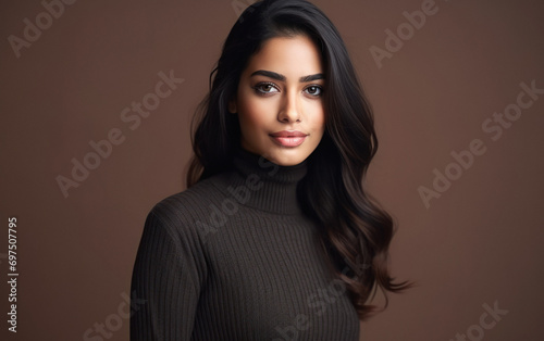 young beautiful woman in turtleneck sweater.