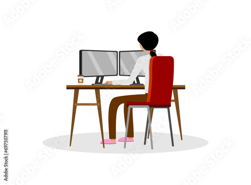 Young girl in front of computer, working online