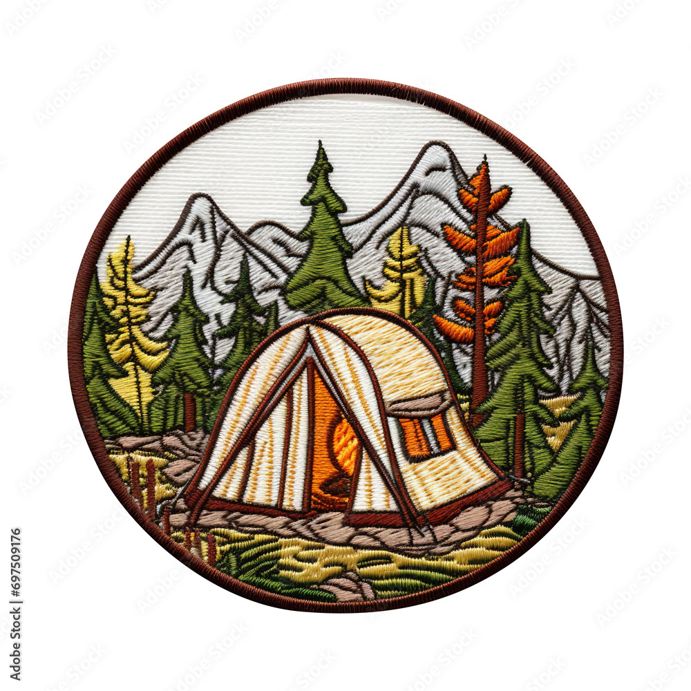 camping tent embroidery patch isolated on transparent background Remove png, Clipping Path, pen tool camping tent embroidery patch isolated on transparent background Remove png, Clipping Path, pen tool