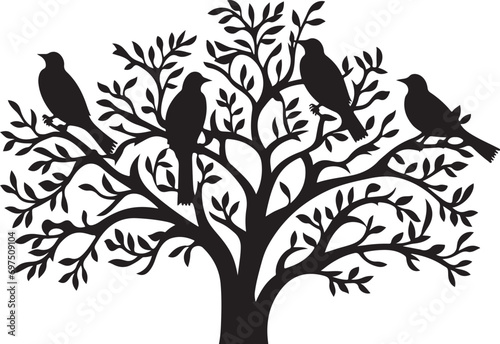 The birds is sitting on the tree Silhouette Vector ©  designermdali