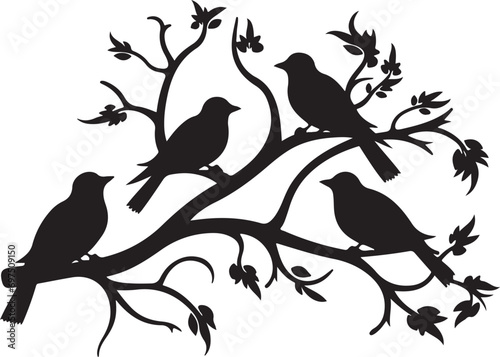 The birds is sitting on the tree Silhouette Vector