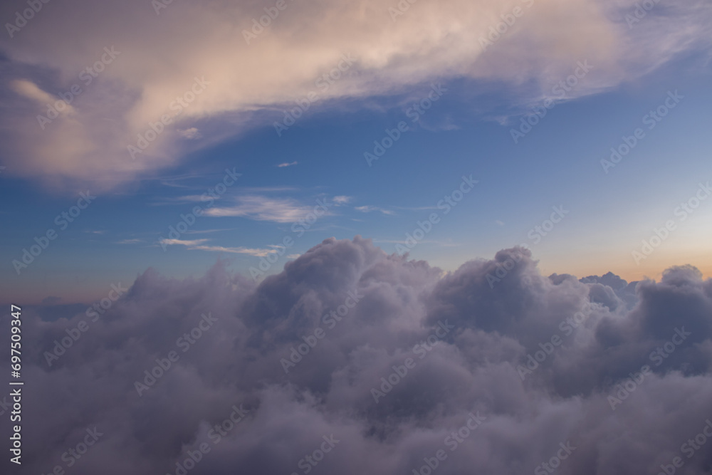 the beauty of the view at the top of a mountain in a tropical area is like a country above the clouds. a view presented when climbing an Indonesian mountain.