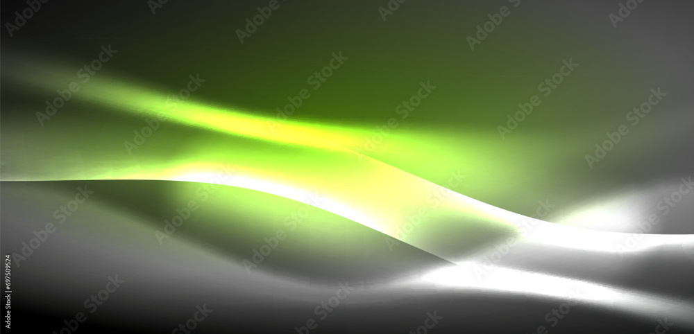 Fototapeta premium Neon-lit waves surge across background, mesmerizing dance of luminescence and motion. Dynamic backdrop captures essence of energy and modern aesthetics