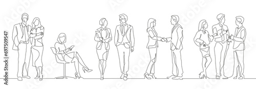 Continuous one line drawing of a business team standing together. Group of office workers photo