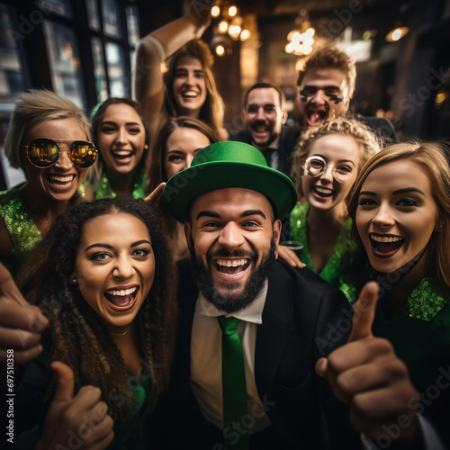 Young people group celebrating saint Patrick day photo
