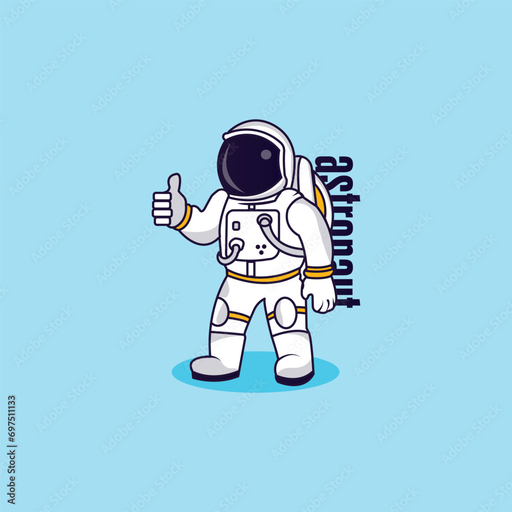 Astronaut Giving thumb up Cartoon Vector Illustration Science Technology Concept Isolated Premium Vector. Flat Cartoon Style that can be used for print and digital design .
