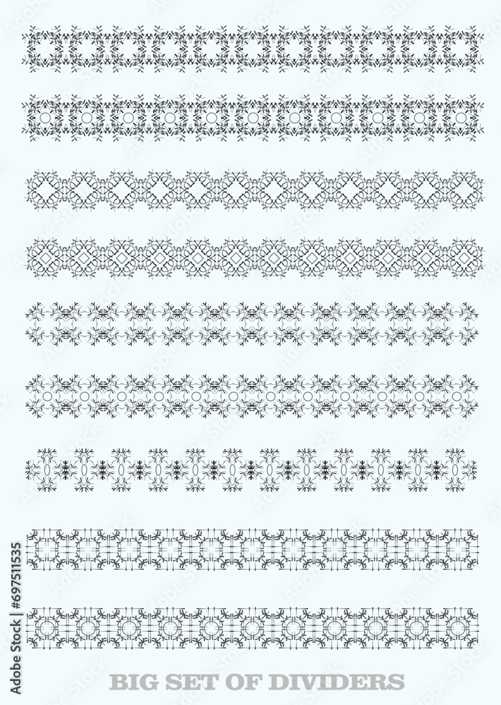 Collection of vector Ornamental Rule Lines in Different Design styles. Hand drawn illustration