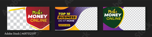 Make money online success business YouTube thumbnail eye-catching design with bold and colorful  strong understanding and creative style Editable Template collection Bundle vector