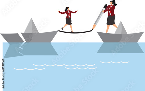 Adversity, Challenge, Tightrope, Businesswoman, White Collar Worker