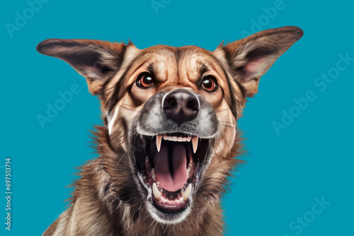 Aggressive dog shows dangerous teeth Isolated on a clear background, PNG file. photo