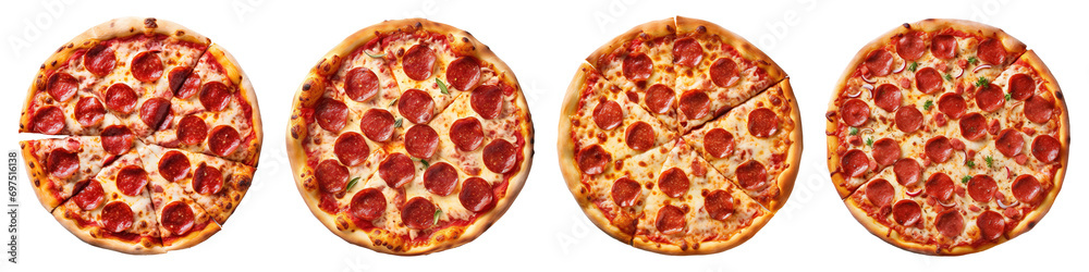 Pepperoni pizza isolated on a transparent background, PNG Collection Pepperoni pizza isolated on a transparent background, PNG Collection