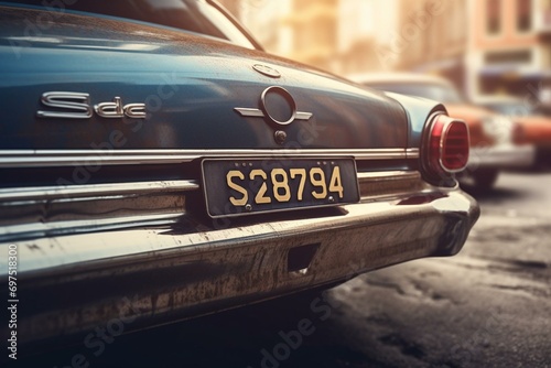 Vintage car license plates spell out the word 'speed' in this concept image. Generative AI photo