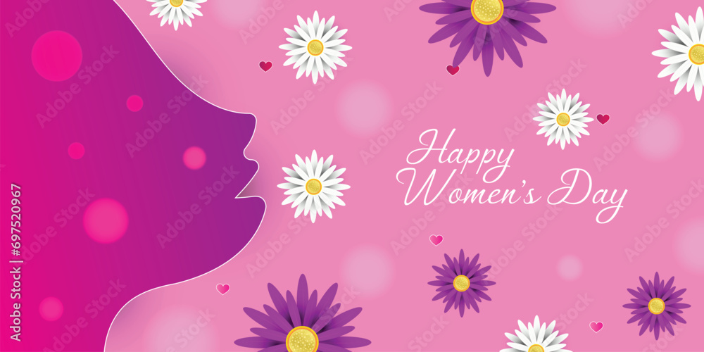 8 March. Floral Greeting card. International Happy Women's Day. Paper cut flower