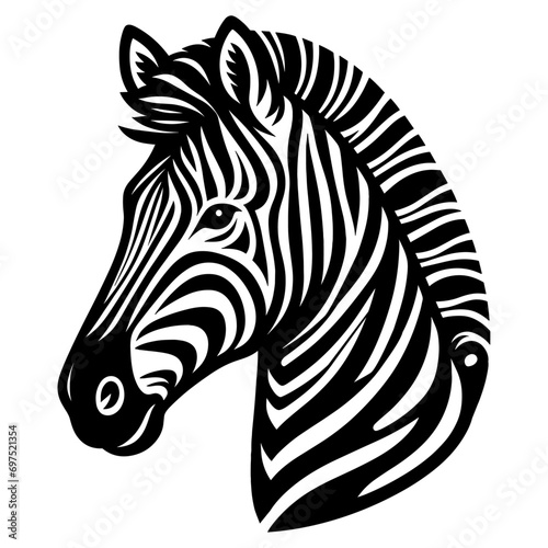 silhouette portrait of zebra black and white vector illustration Isolated on a white background. 