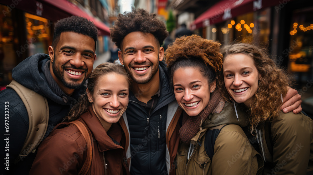 Friends traveling together and making selfie Friends traveling together and making selfie