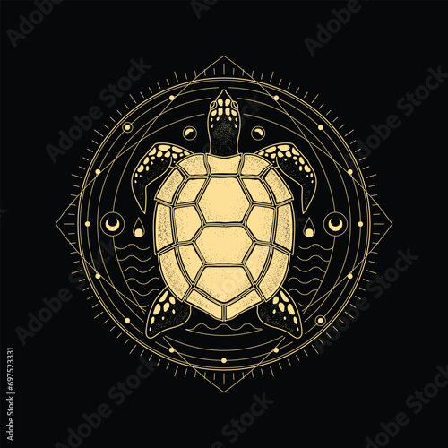 Turtle illustration with Luxurious Line art Stipple and Hand-drawn Style