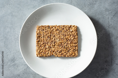 A top down view of a stack of Norwegian crisp bread. photo