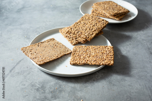 A view of a stack of Norwegian crisp bread. photo