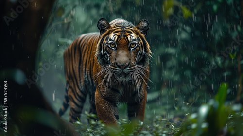 Majestic Tiger in Rainy Jungle