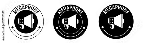 Black and white illustration of megaphone icon in flat. Stock vector.