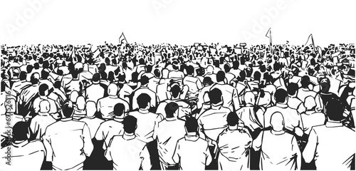 Illustration of protesting crowd in perspective