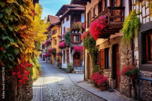 Street in the old town of Petite France, Strasbourg, Alsace, France, A charming, cobblestoned European village with bright, quaint houses, AI Generated © Iftikhar alam