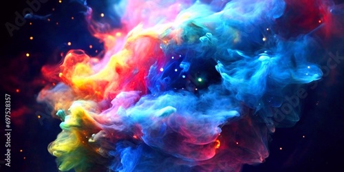 Realistic rainbow smoke nebula, with flashes of supernova blue light