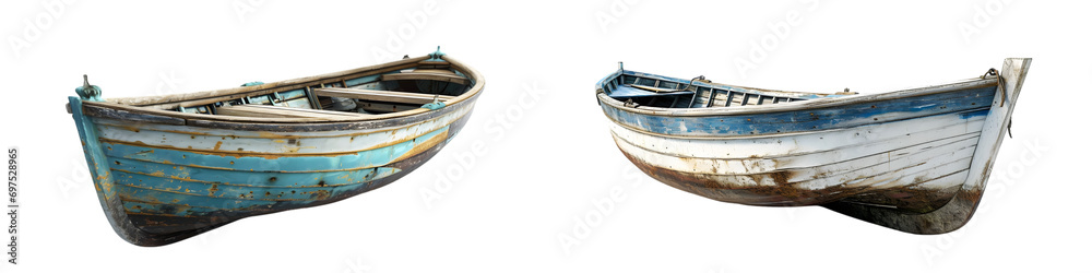Set of Old Wooden Boat on Transparent Background Set of Old Wooden Boat on Transparent Background