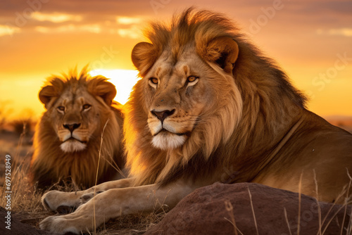 Lions at sunset in the Serengeti National Park