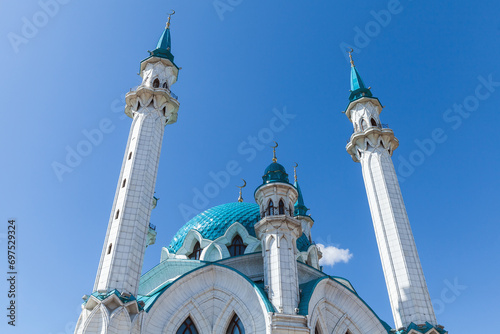 Kul Sharif Mosque is under blue sky on a sunny day. Kazan Kremlin