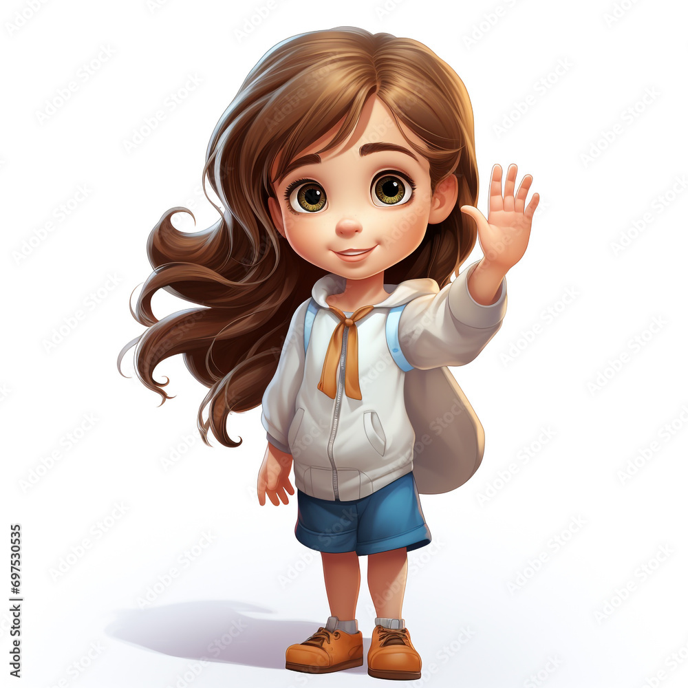Caucasian girl cartoon style with cartoon eyes receiving something with empty hand. White background. Caucasian girl cartoon style with cartoon eyes receiving something with empty hand. White background.