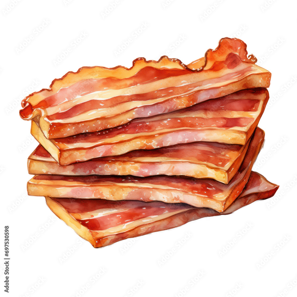 bacons watercolor illustration isolated on white or transparent background
