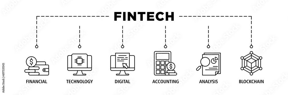 Fintech banner web icon set vector illustration concept with icon of financial, technology, digital, accounting, analysis and blockchain Fintech banner web icon set vector illustration concept with icon of financial, technology, digital, accounting, analysis and blockchain